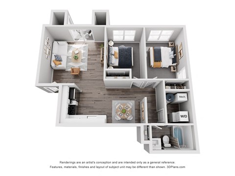 Floor plan for 2 beds, 1 bath, 904 sqft